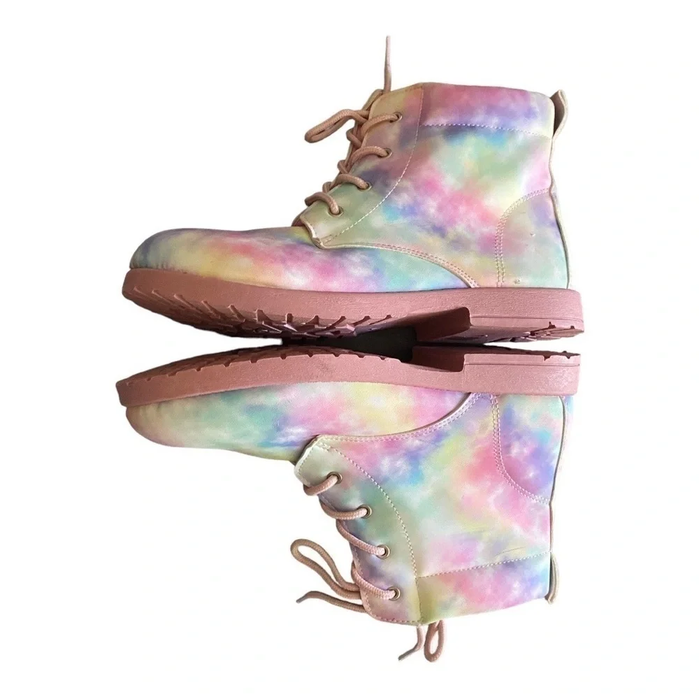 FABKIDS-PINK COMBAT BOOTS RAINBOW MARBLE-SIZE 7